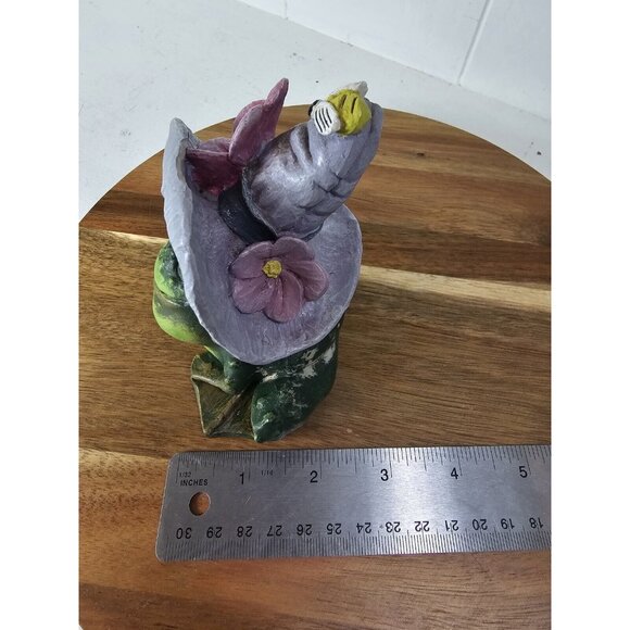 Vintage 90s Pete Apsit Frog Toad Figurine Large Eyes Spring Hat Bee See Pics - Picture 9 of 10